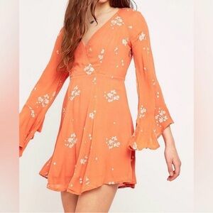 Free People Orange Floral Long Sleeve Dress